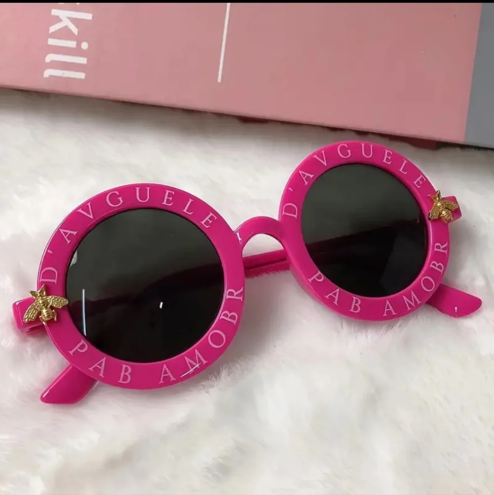 Pink French inspired rainbow mirrored sunglasses. Gold bee accents. Or g…